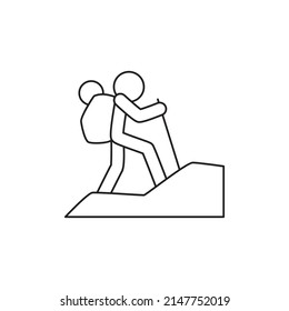 icono de estilo de línea de icono de montaña de excursión, estilo aislado en fondo blanco
