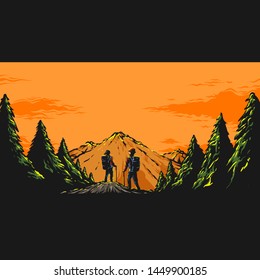 Hiking Mountain Landscape Vector Illustration