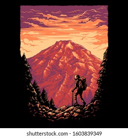 Hiking mountain landscape vector illustration