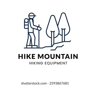 Hiking Mountain line Icon Set . Vector Illustration