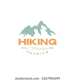 hiking mountain peak high hill outdoor stones vintage retro logo design vector icon illustration