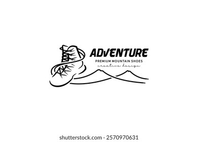 Hiking and mountain shoe logo design with mountain shaped shoelaces