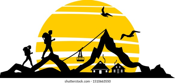 Hiking Mountain Skyline Landscape Vector