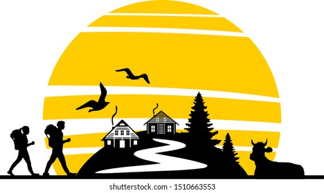 Hiking Mountain Skyline Landscape Vector