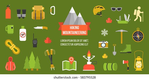 hiking, mountainering pictogram, flat design icon