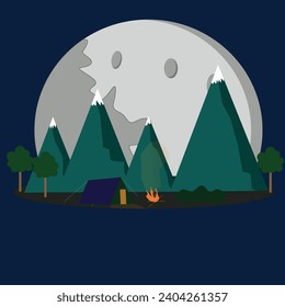 hiking in the mountains against the backdrop of a big moon