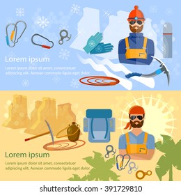 Hiking in the mountains climbers summer and winter mountain tourism 