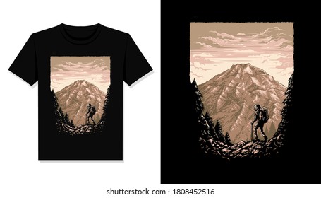 Hiking Mountains Illustration T Shirt Design