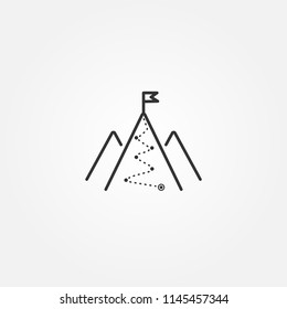 Hiking in mountains outlined icon for logo