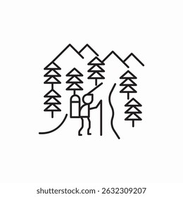 hiking mountains trees person icon sign vector