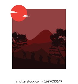 hiking the mountains vector illustration.
