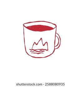 A hiking mug. cup doodle style  vector illustration in vintage style isolated on white background