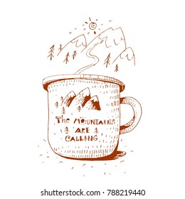 Hiking mug, vector illustration.