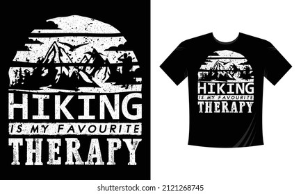 Hiking is my favorite therapy - t shirt design Mountain illustration, outdoor adventure . Vector graphic for t shirt and other uses. Outdoor Adventure Inspiring Motivation Quote