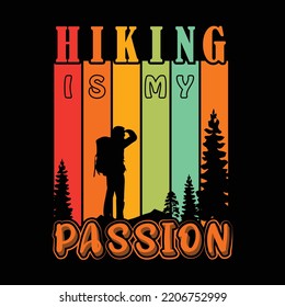 Hiking is my passion Retro T shirt design 