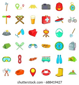 Hiking in nature icons set. Cartoon style of 36 hiking in nature vector icons for web isolated on white background