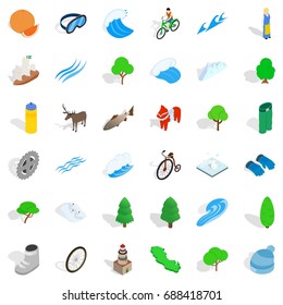 Hiking in nature icons set. Isometric style of 36 hiking in nature vector icons for web isolated on white background