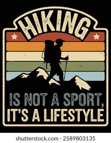 Hiking Is Not A Sport It's A Lifestyle. Graphic Design.