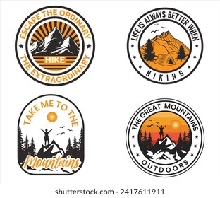 Hiking Outdoor Badge T-Shirt Design vector art