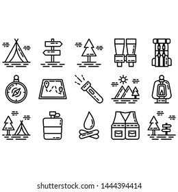 Hiking & Outdoor Icons Set - Outline Vector