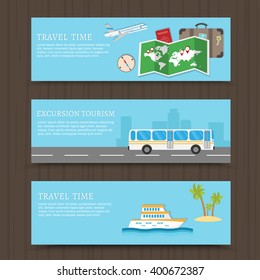 Hiking and outdoor set flat camping travel vector illustration