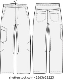 Hiking Pants Relaxed Fit Fashion Illustration Mock-up Template for Design and Tech Packs Front and Back	Views