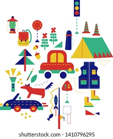 Hiking pattern flat illustration on white