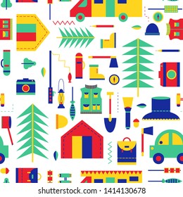 Hiking pattern flat illustration seamless design