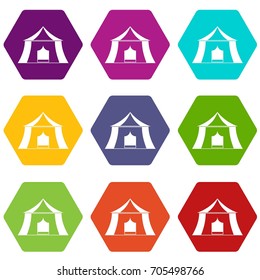 Hiking pavilion icon set many color hexahedron isolated on white vector illustration