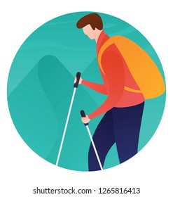 Hiking person flat rounded icon design