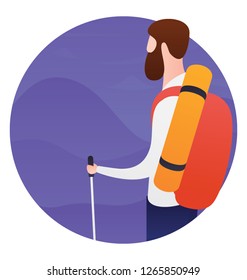 Hiking person flat rounded icon design 