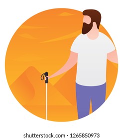 Hiking person flat rounded icon design