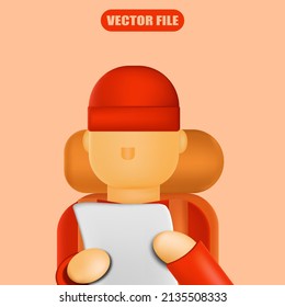 hiking person holding a map illustration 3D vector