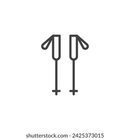 Hiking Poles line icon. linear style sign for mobile concept and web design. Trekking Sticks outline vector icon. Symbol, logo illustration. Vector graphics