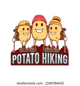 Hiking potato family cartoon illustration