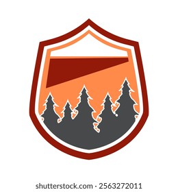 hiking retro forest badge cartoon. exploration rustic, classic logo, patch insignia hiking retro forest badge sign. isolated symbol vector illustration