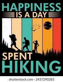 Hiking retro vintage badge, emblem logo, silhouette art, and t-shirt design