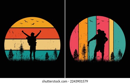 
Hiking Retro Vintage Sunset T-shirt Graphic For Your Print-On-Demand Business