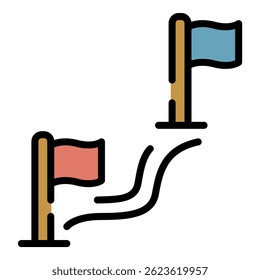Hiking route icon. Outline hiking route vector icon color flat isolated