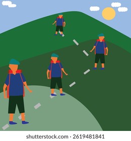 Hiking route for mountain climbing, for mountain travel banner design
