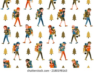 Senderismo sin fisuras. Caminatas con mochila interminable. Imagen vectorial.