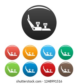 Hiking shoe equipment icons set 9 color vector isolated on white for any design