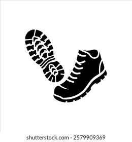 Hiking shoe with print silhouette icon vector illustration design on white background.