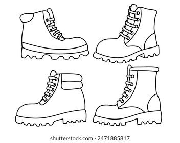 Hiking shoes doodle icon hand drawing set vector illustration.