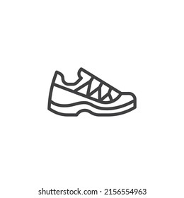 Hiking shoes line icon. linear style sign for mobile concept and web design. Hiking boot outline vector icon. Symbol, logo illustration. Vector graphics