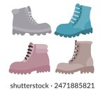 Hiking shoes vector set cute cartoon style.