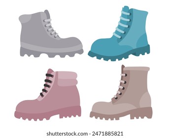 Hiking shoes vector set cute cartoon style.