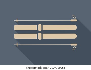 Hiking skis with poles, attributes of a winter hike - Vector illustration