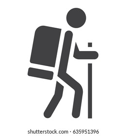 Hiking solid icon, Travel and tourism, tourist vector graphics, a filled pattern on a white background, eps 10.