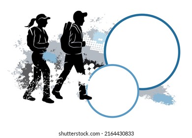 Hiking sport graphic with text buttons.
